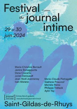 Affiche du festival du journal intime, fond vert d'eau  avec graphie bleu
